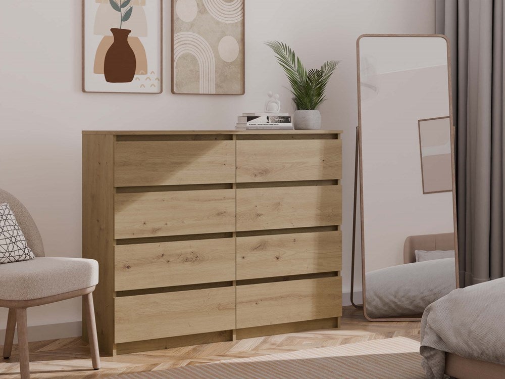 MILAN - Commode moderne grande 8 tiroirs chambre salon - Dimensions 97x120x40 - Design minimaliste - Meuble de rangement - Chêne - 7