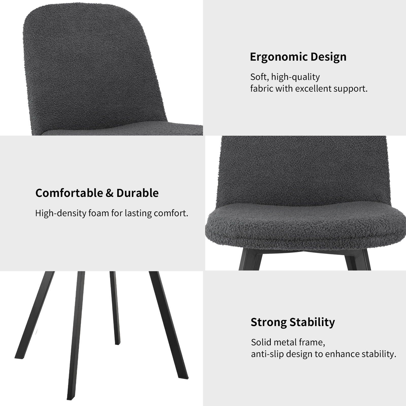 Set di Sedie da Pranzo Teddy-Fleece – Confortevoli, Facili da