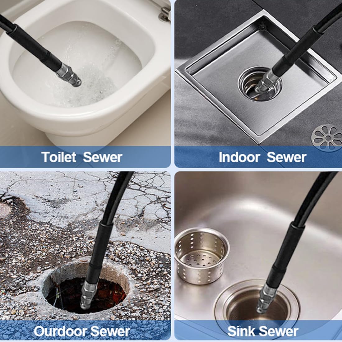 Buse de nettoyage haute pression en acier inoxydable pour déboucher les canalisations(pour tuyau de 1/4