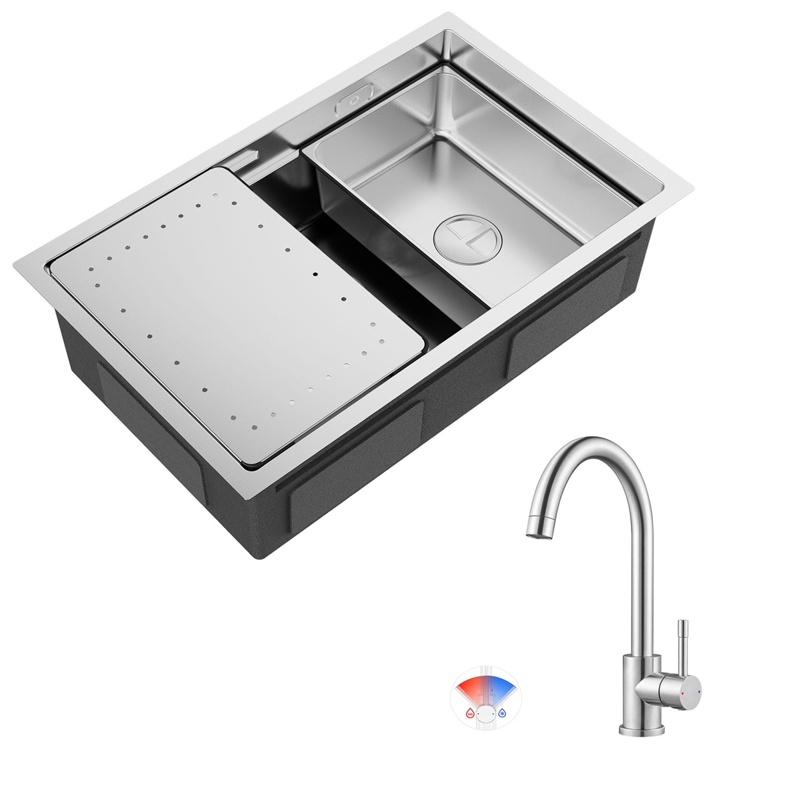 Évier Cuisine 1 Bac 70×44×21CM Évier Inox Brossé avec Egouttoir et ...