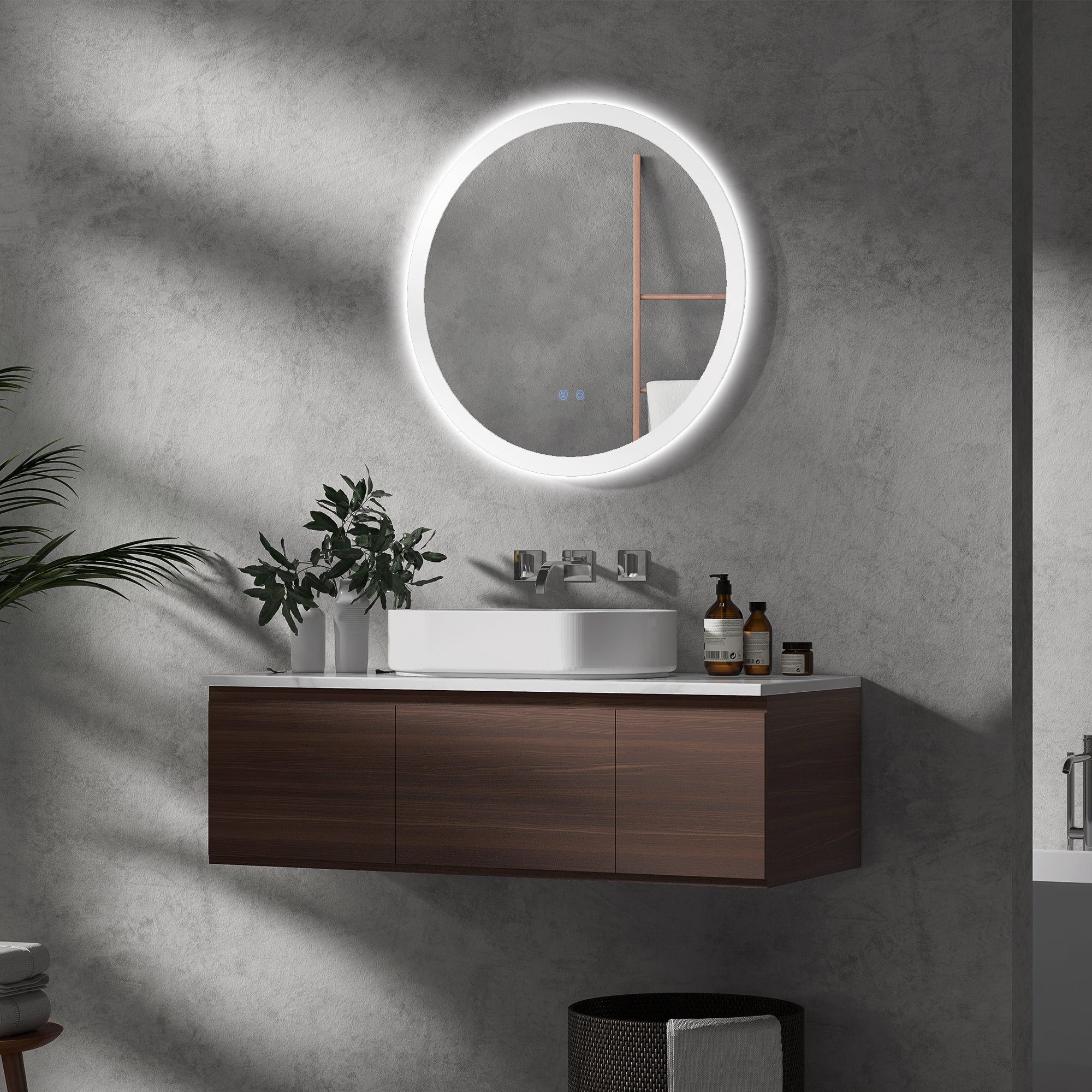 kleankin Miroir de salle de bain LED miroir mural miroir rond fonction de mémoire interrupteur