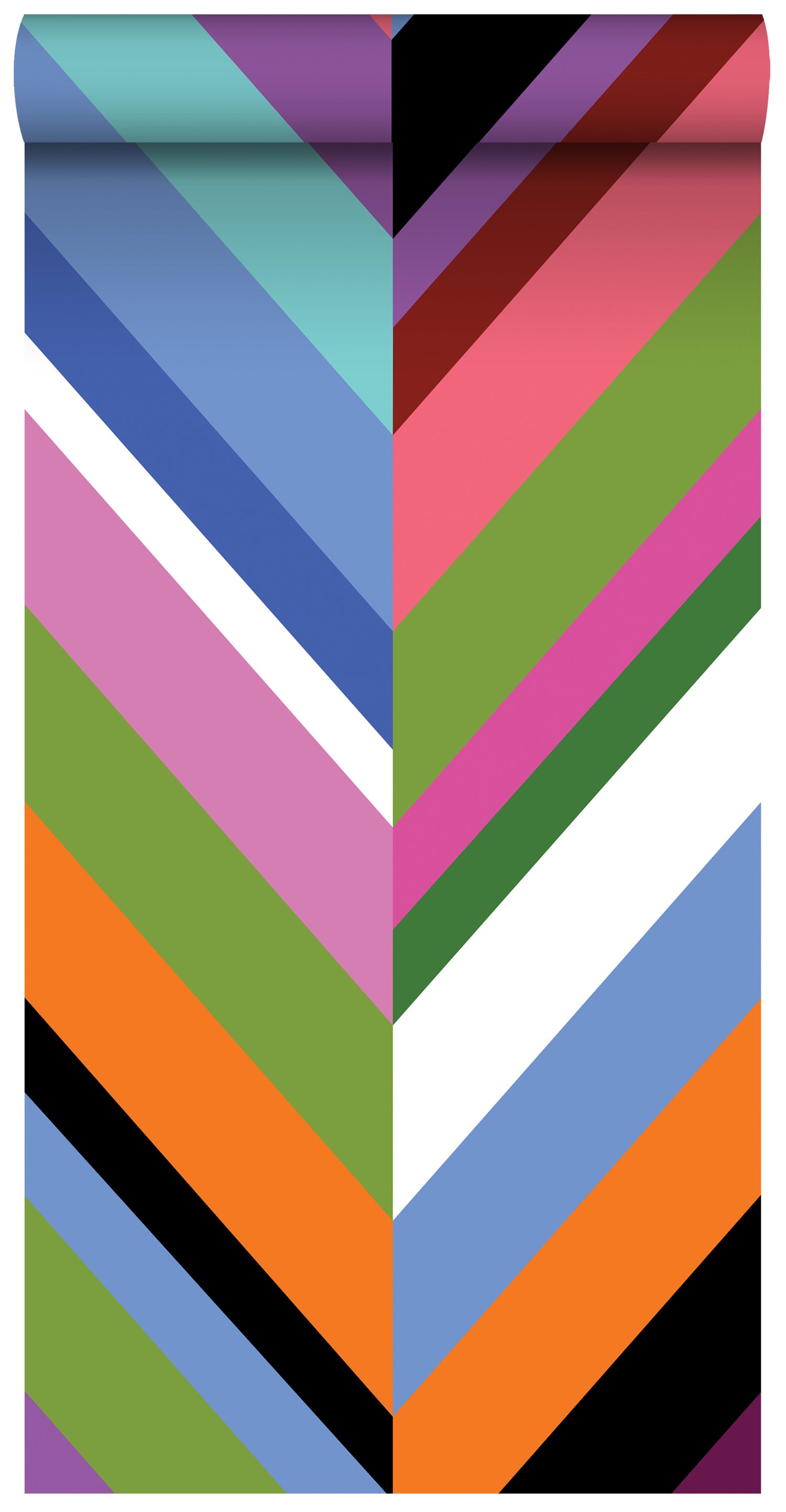 Papel pintado xxl zigzag chevrons verde, rosa, morado y azul - 50 x 900 cm - estahome