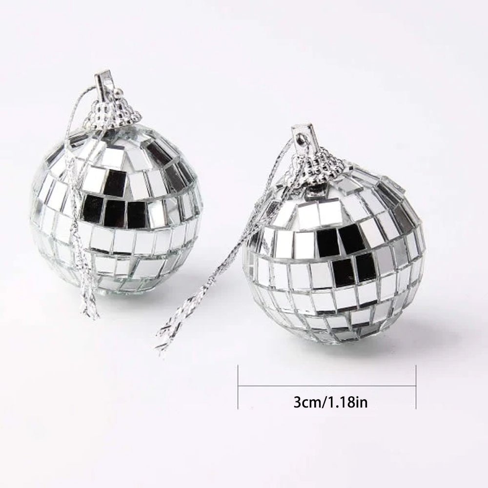 Conjunto de 24 bolas de discoteca refletivas de vidro prateado, fáceis de pendurar, ideais para Natal, casamentos e festas em casa - 2