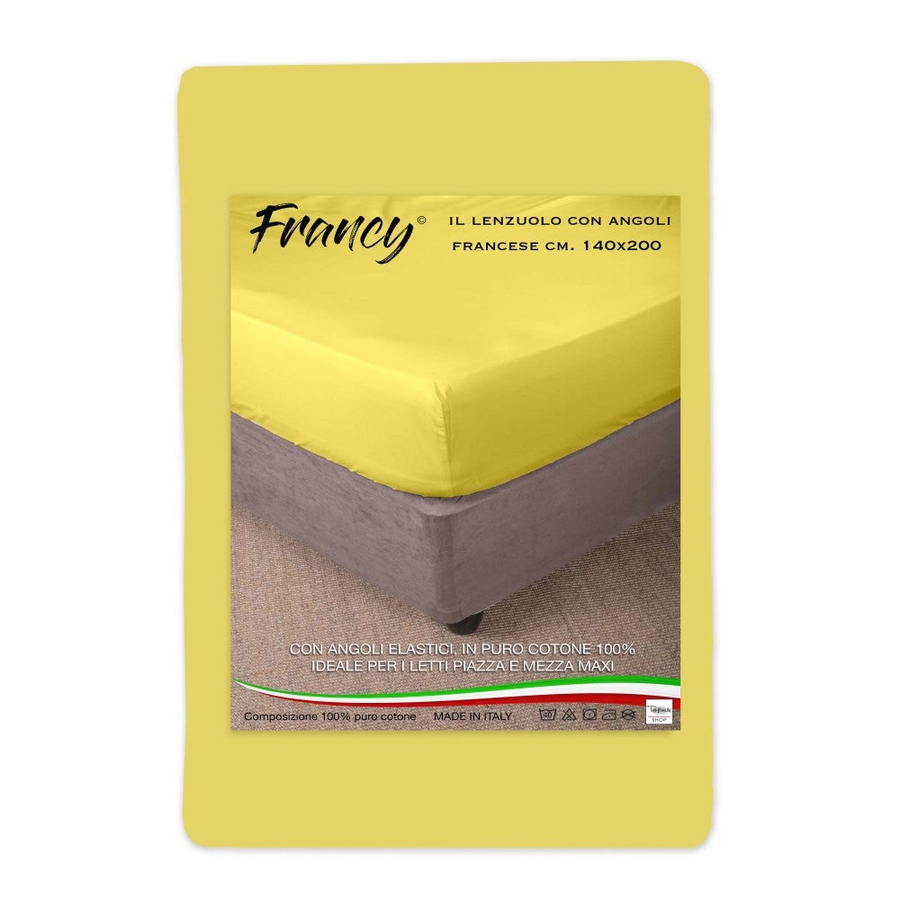 Lenzuolo Con Angoli In Puro Cotone Francese 57 Fili, Tinta Unita, Con Lemmo Da 30 Cm, 100% Cotone, Fabbricazione Francese, Bianco