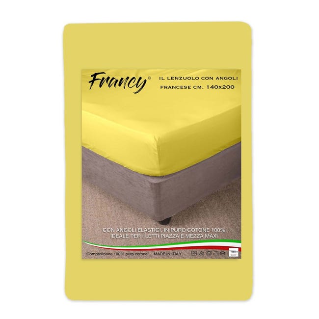 Lenzuolo Con Angoli In Puro Cotone Francese 57 Fili, Tinta Unita, Con Lemmo Da 30 Cm, 100% Cotone, Fabbricazione Francese, Bianco