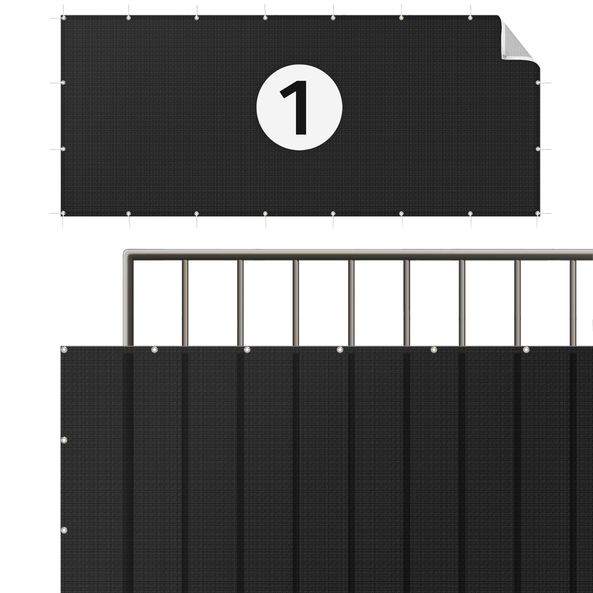 Brise vue brise vent balcon appartement jardin noir H.1,2 x L.6,5 M avec attaches résistant aux intempéries 270 g/m² mesh 1256 - 5