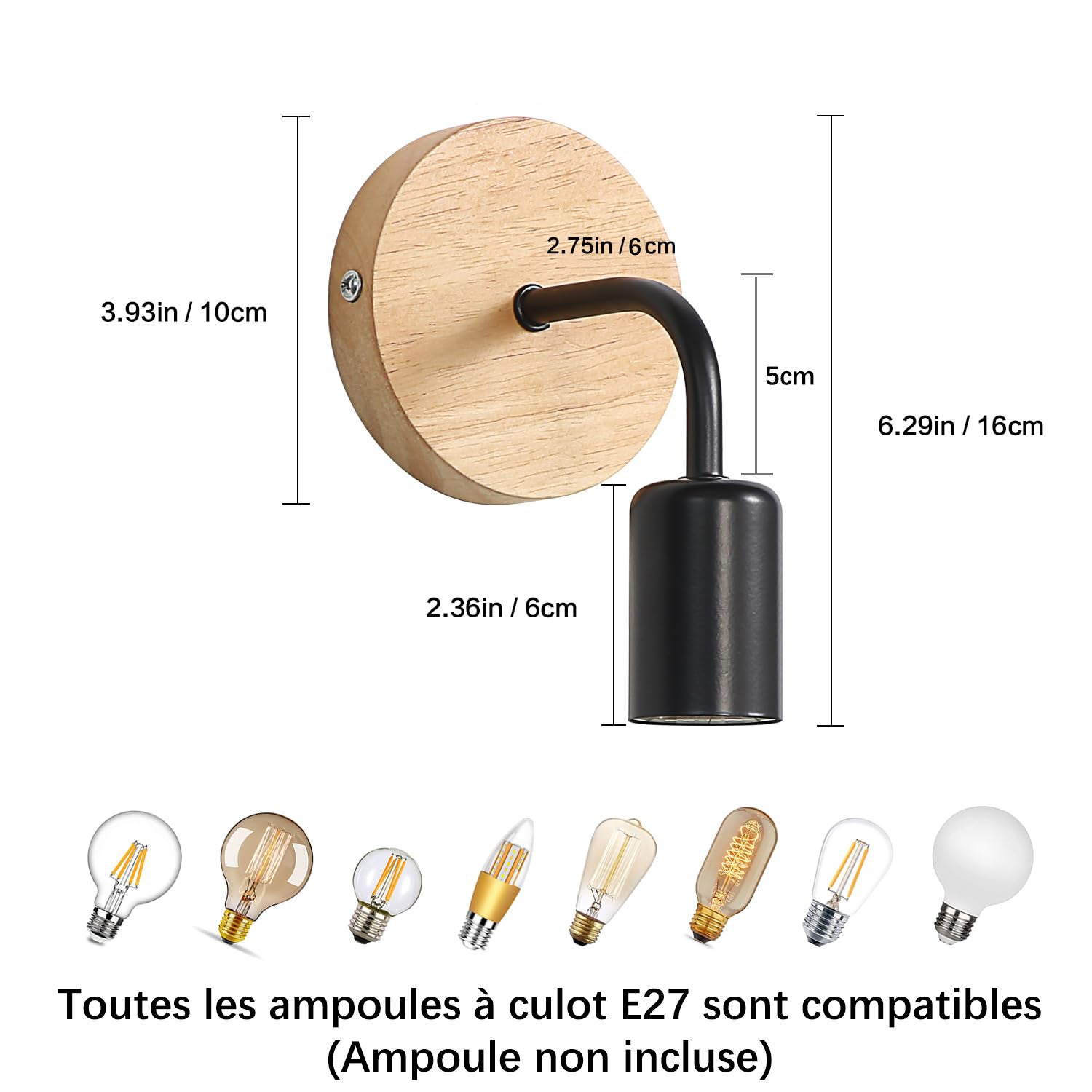 Applique murale en métal 2 pièces, appliques murales d'intérieur industrielles, ampoule non incluse, lumière vintage E27 pour couloir de salon, noir - 2