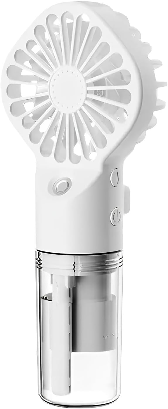 Przenośny wentylator 2 w 1 z rozpylaczem, mini wentylator z akumulatorem USB-C, 4 regulowane prędkości (biały)