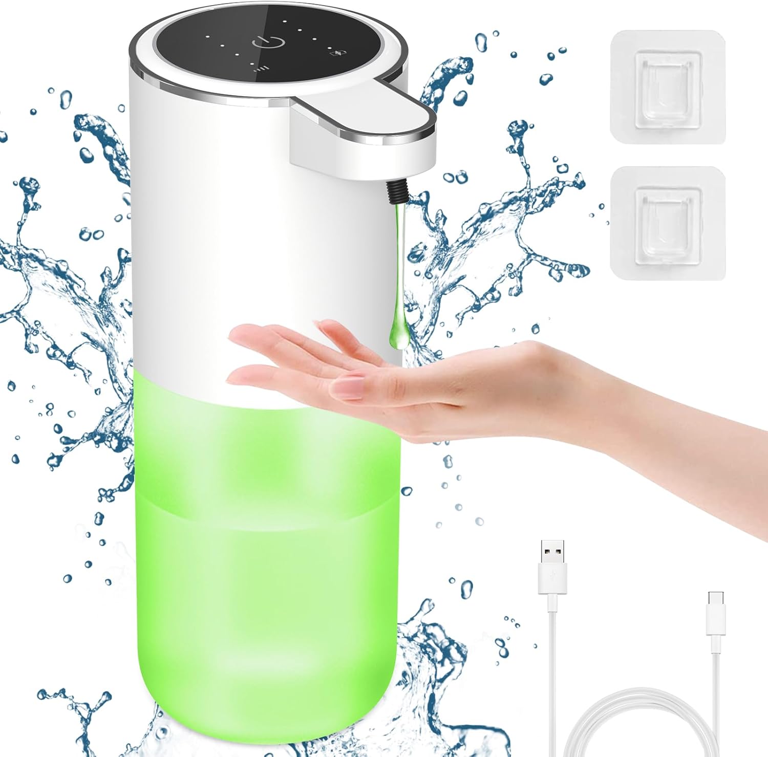 Automatyczny dozownik mydła w płynie, wyświetlacz baterii, 400 ml, 4 regulowane poziomy objętości płynu