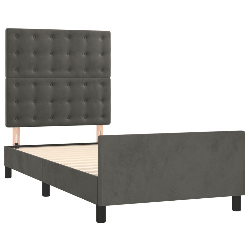 Cadre de lit sans matelas gris foncé 100x200 cm velours - 4