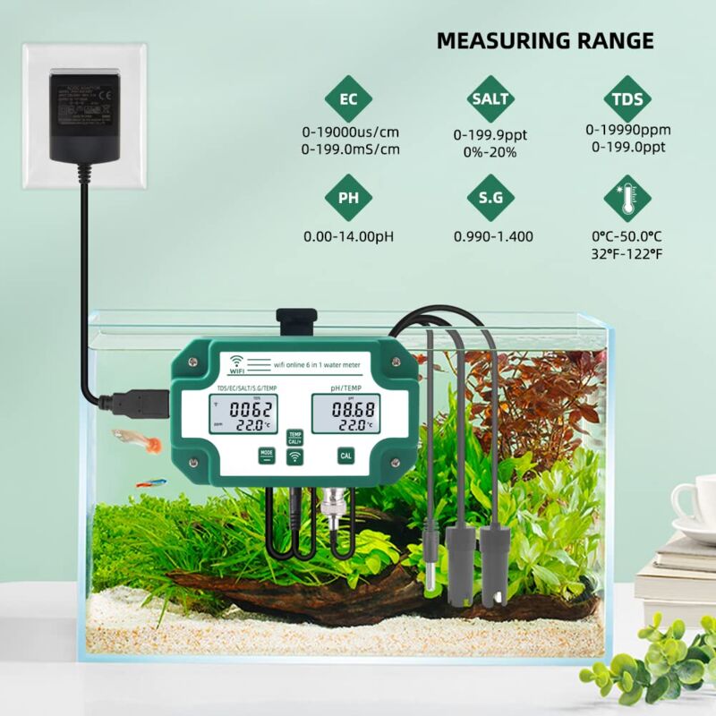 Rosvola Testeur de qualité de l'eau 6 en 1 WiFi PH/TDS/EC/S.G/Salt/Temp Meter - 4