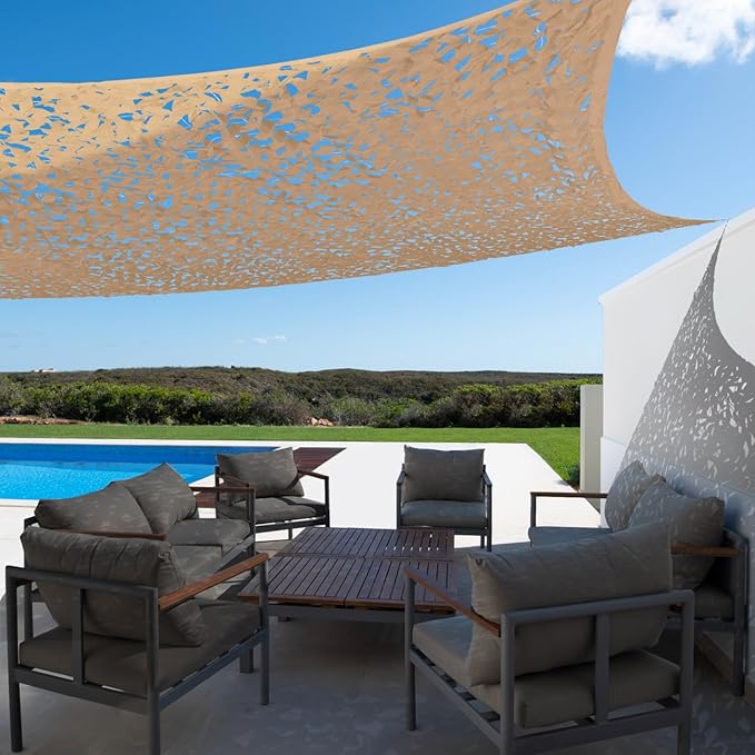 Filet de Camouflage Sable - 4x5 m - Protection Solaire & Voile d'Ombrage Anti-UV - Différentes Tailles et Couleurs - pour Terrasse, Pergola, Jardin - 3