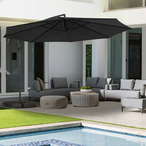 Parasol De Jardin Rond Noir - TRAHOO - Pied En Plastique - Convient