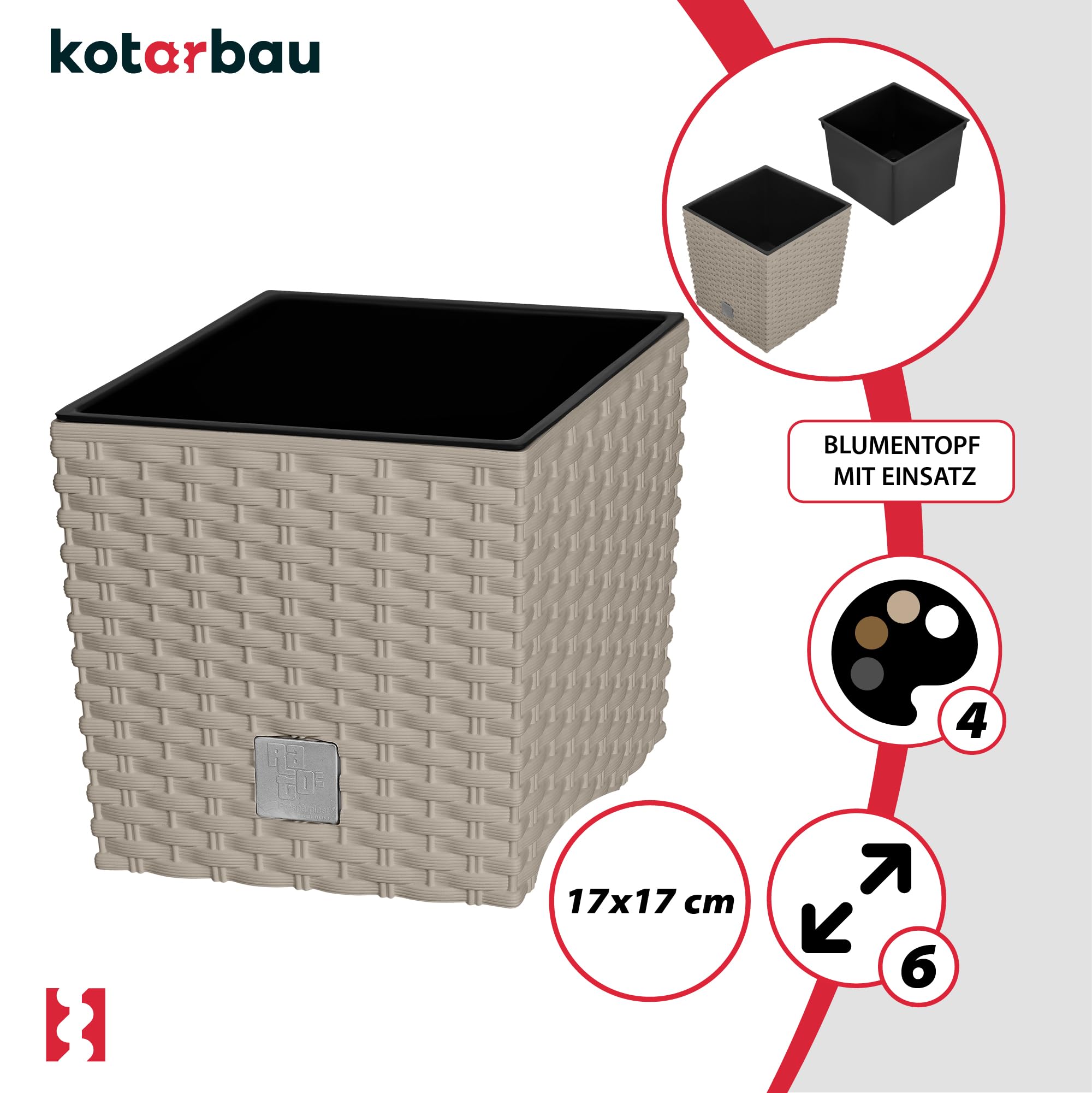 Donica doniczka 17cm ogrodowa balkon taras kwiaty rattan mocca wkład ogród - KOTARBAU - 4