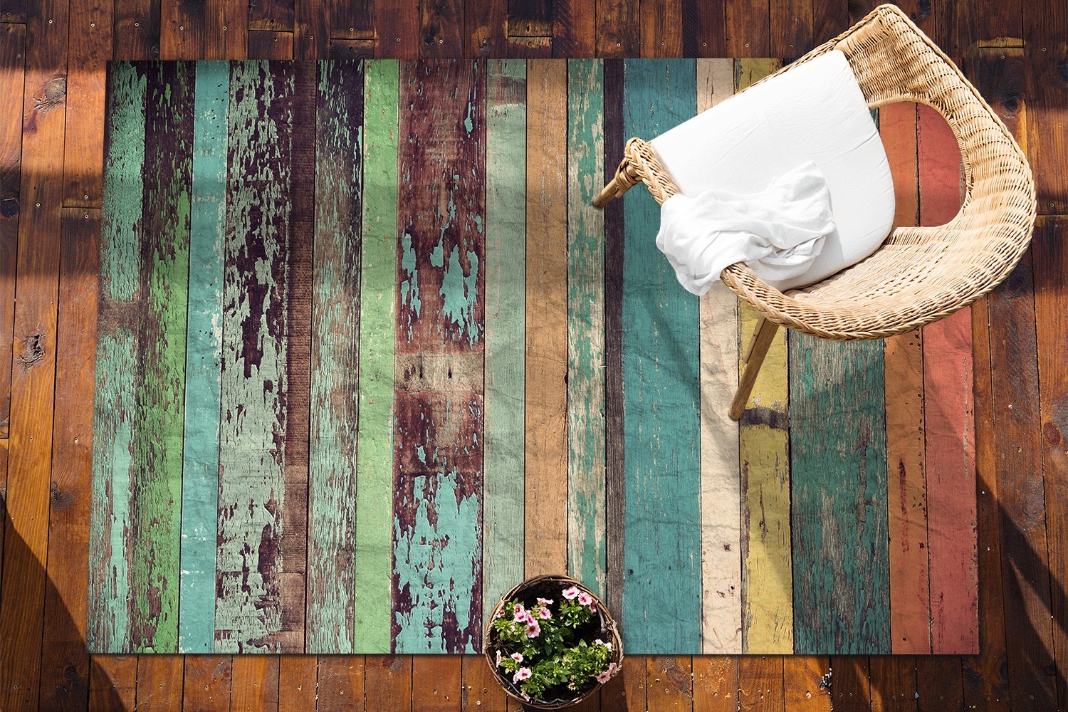 Dywan PCV kolorowe deski styl artystyczny mata winylowa do pokoju modny dywan wzorzysty 100x50 cm – Tulup - 4