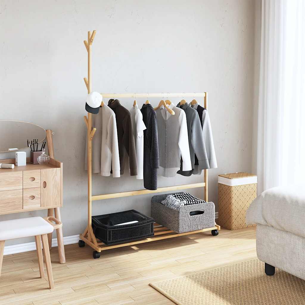 Perchero con ganchos y ruedas 100x35x157 cm bambú Leroy Merlin