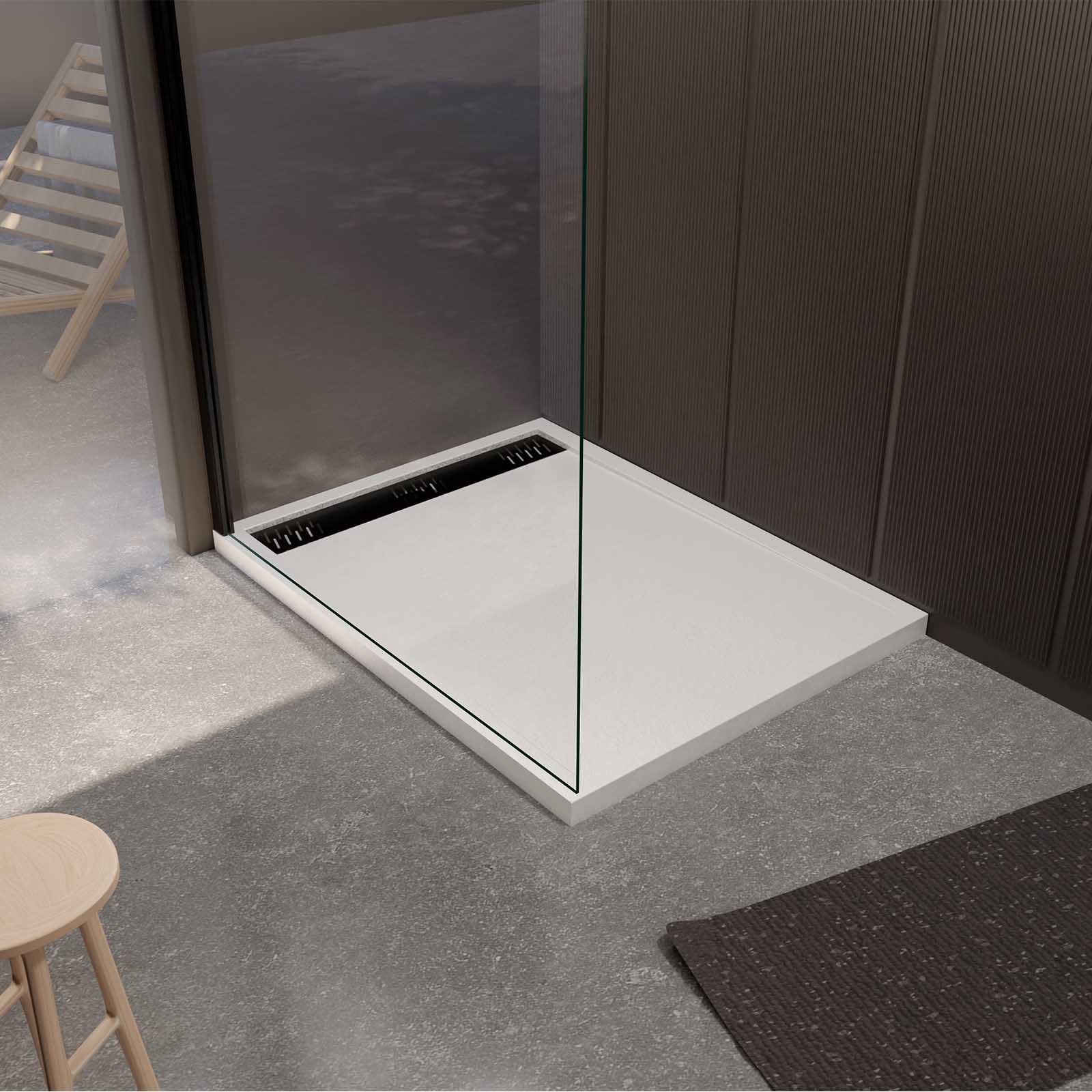 Receveur De Douche Minimaliste 90 X 90 X 3 Cm Écoulement SMC Effet Pierre Naturelle Blanc Azzuro 86843476