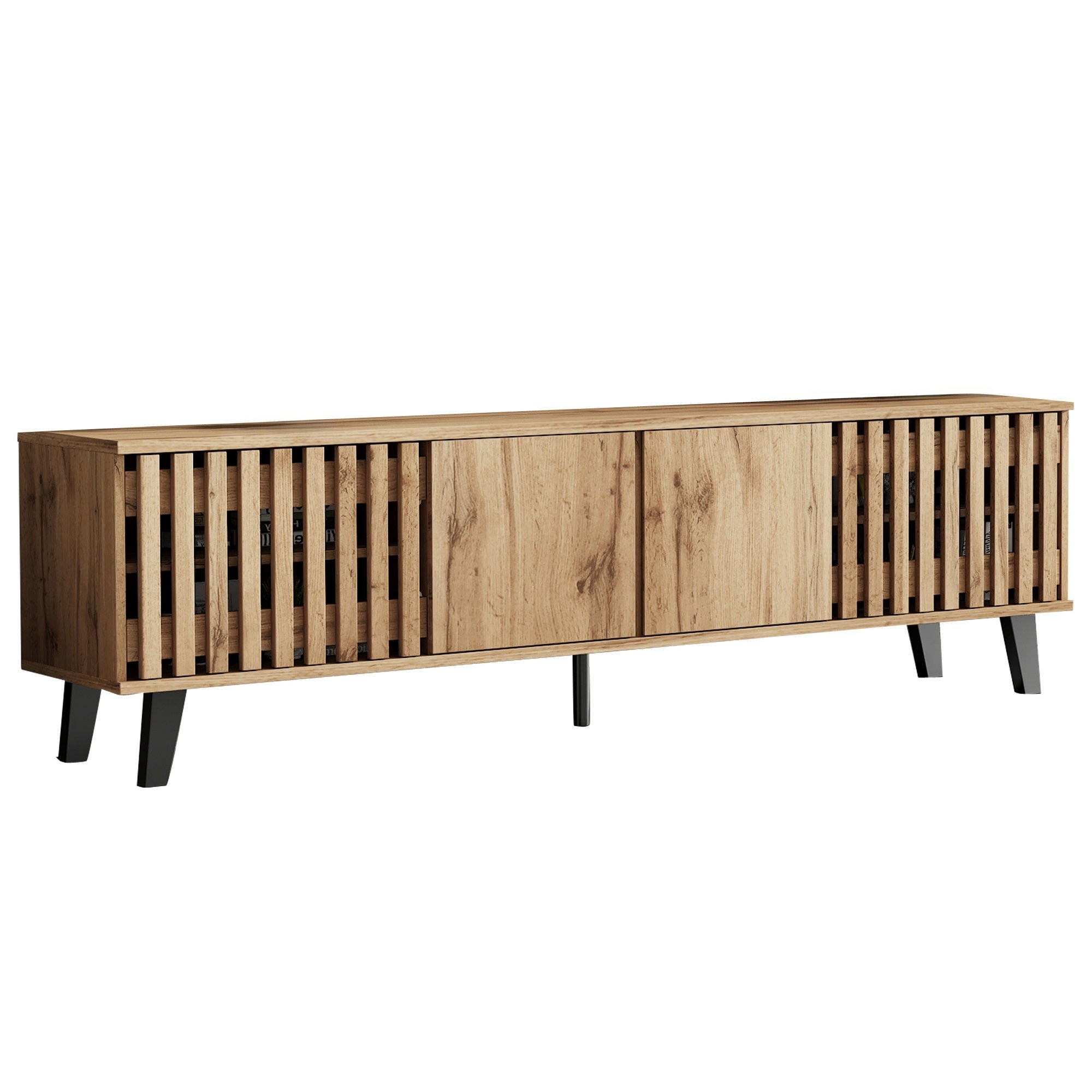 Meuble TV 180x40x55cm - avec 4 portes - Style scandinave - Naturel - 9