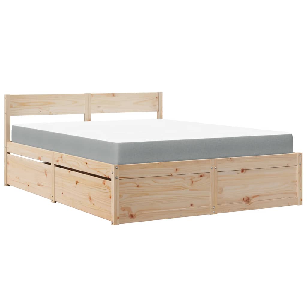 Lit avec tiroirs et matelas 140 x 200 cm bois massif de pin - 2