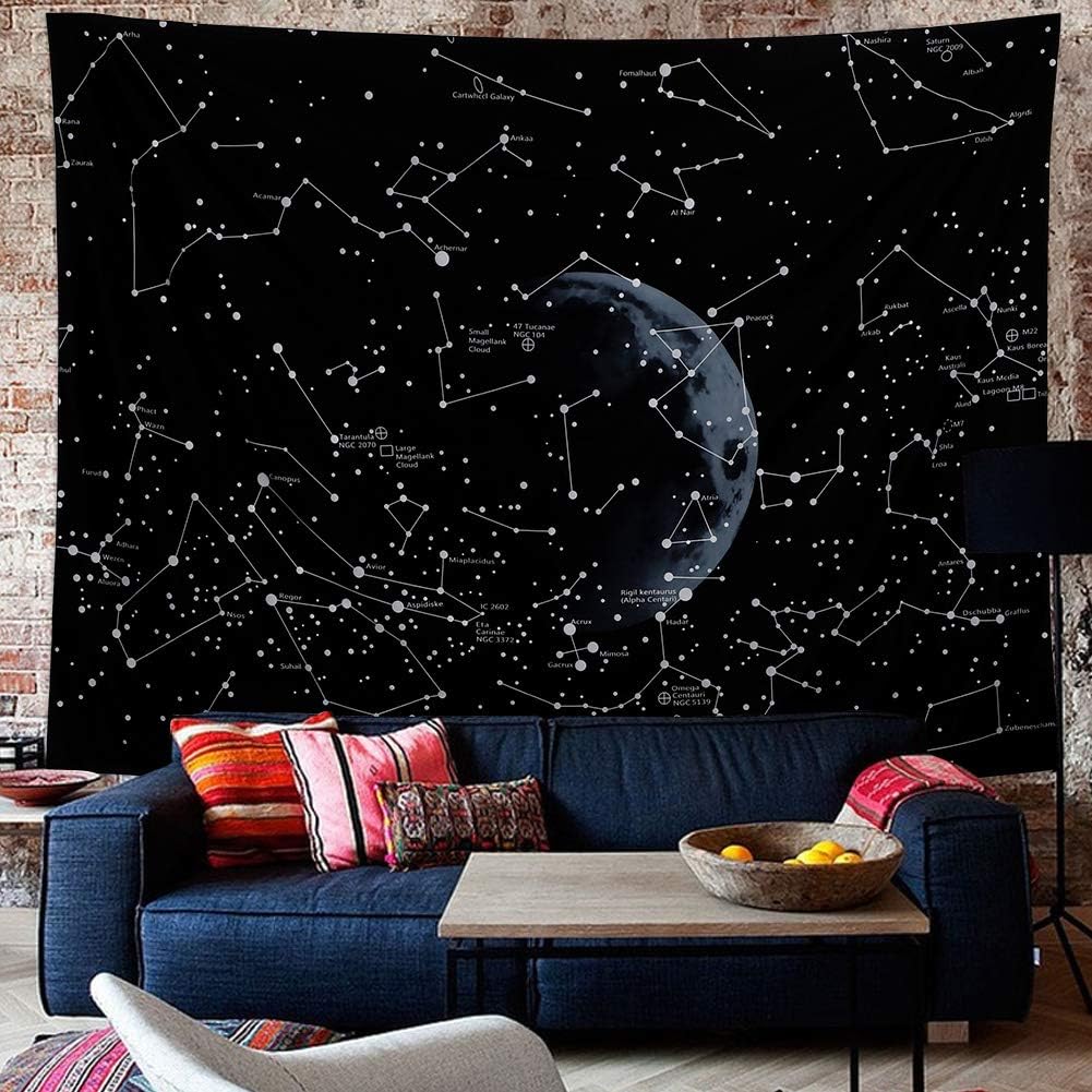 (150x200, bez lampy) Gobelin z konstelacją galaktyki, mandala w stylu boho, czarny gobelin psychodeliczny, dekoracja ścienna - 3