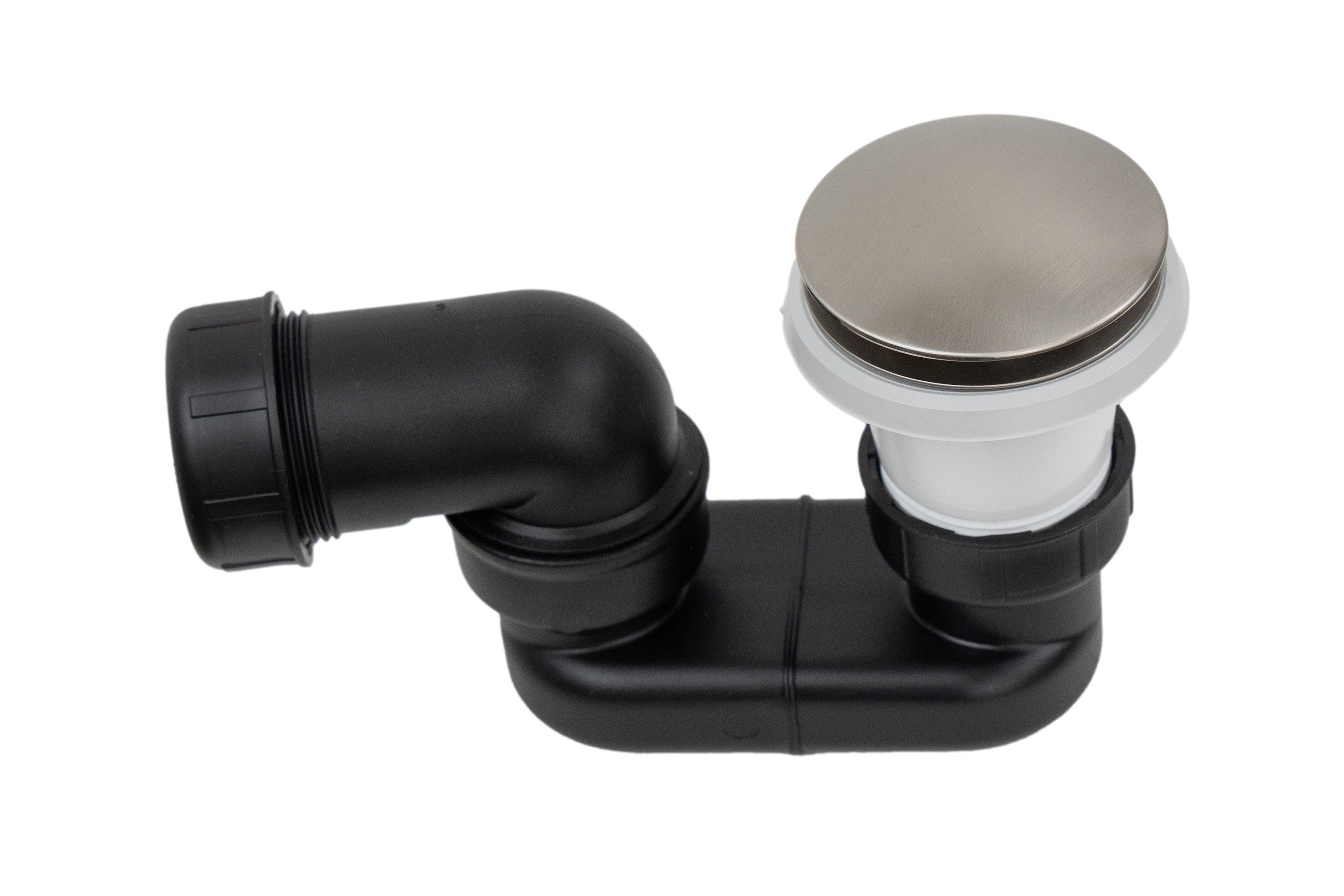 Desagüe de bañera click clack con sifón orientable y conexión con tuerca de níquel cepillado vicario 1012.806.07 - níquel cepillado