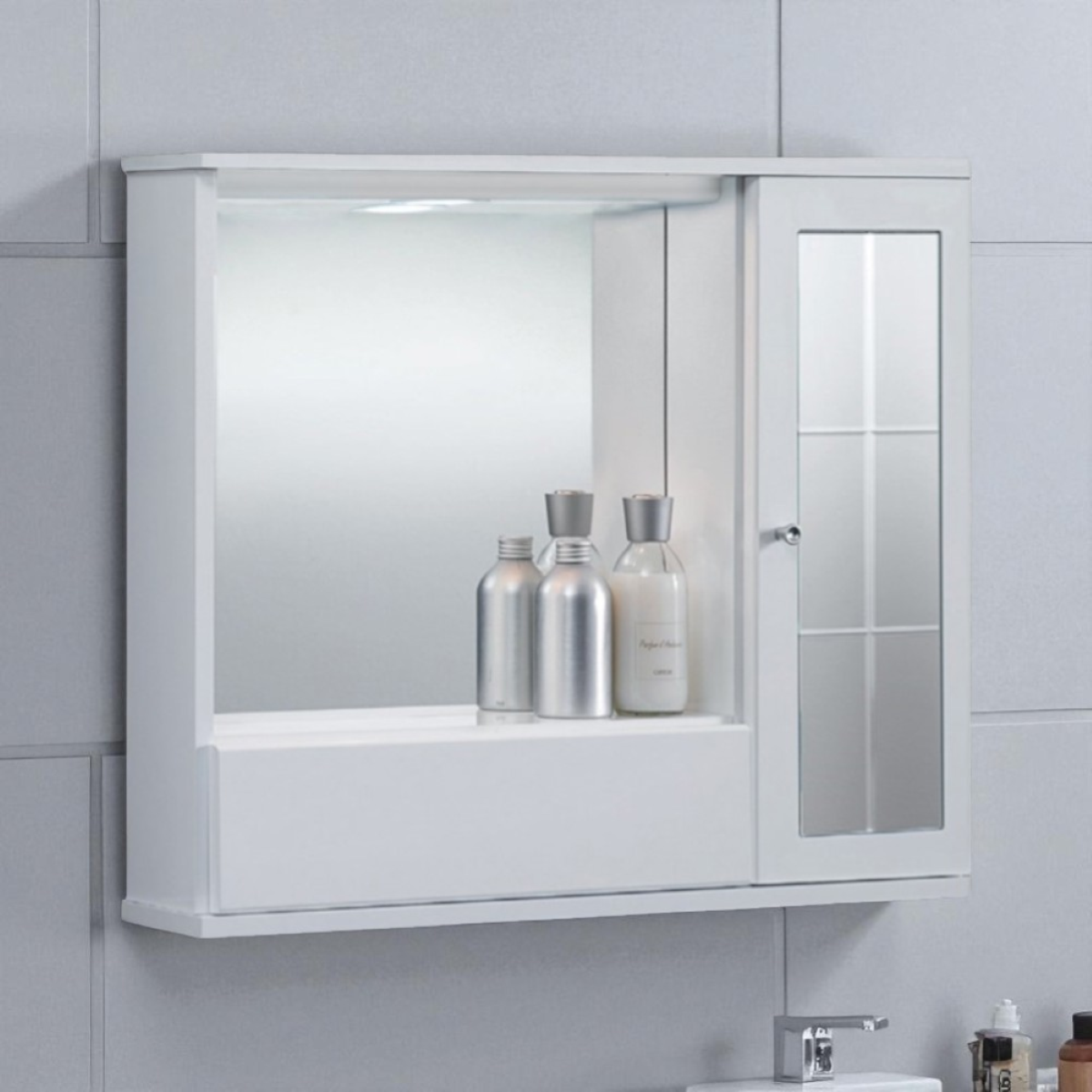 Specchio Bagno Contenitore FORABAMB 80x60x16cm – Luci LED Regolabili, Tre Tonalità, Touch Control, Scaffali Interni Regolabili, Bianco