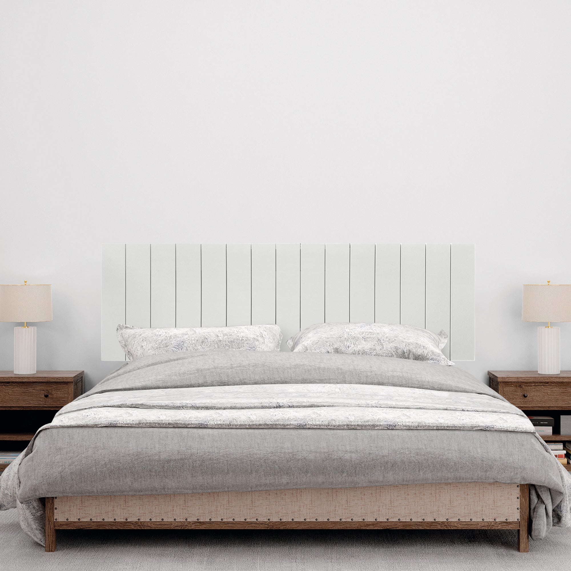 DHOME Cabecero de Madera reciclada DM Estilo Palet Vertical Cama Palets Herrajes incluidos (135cm, Blanco Sólido) - 4