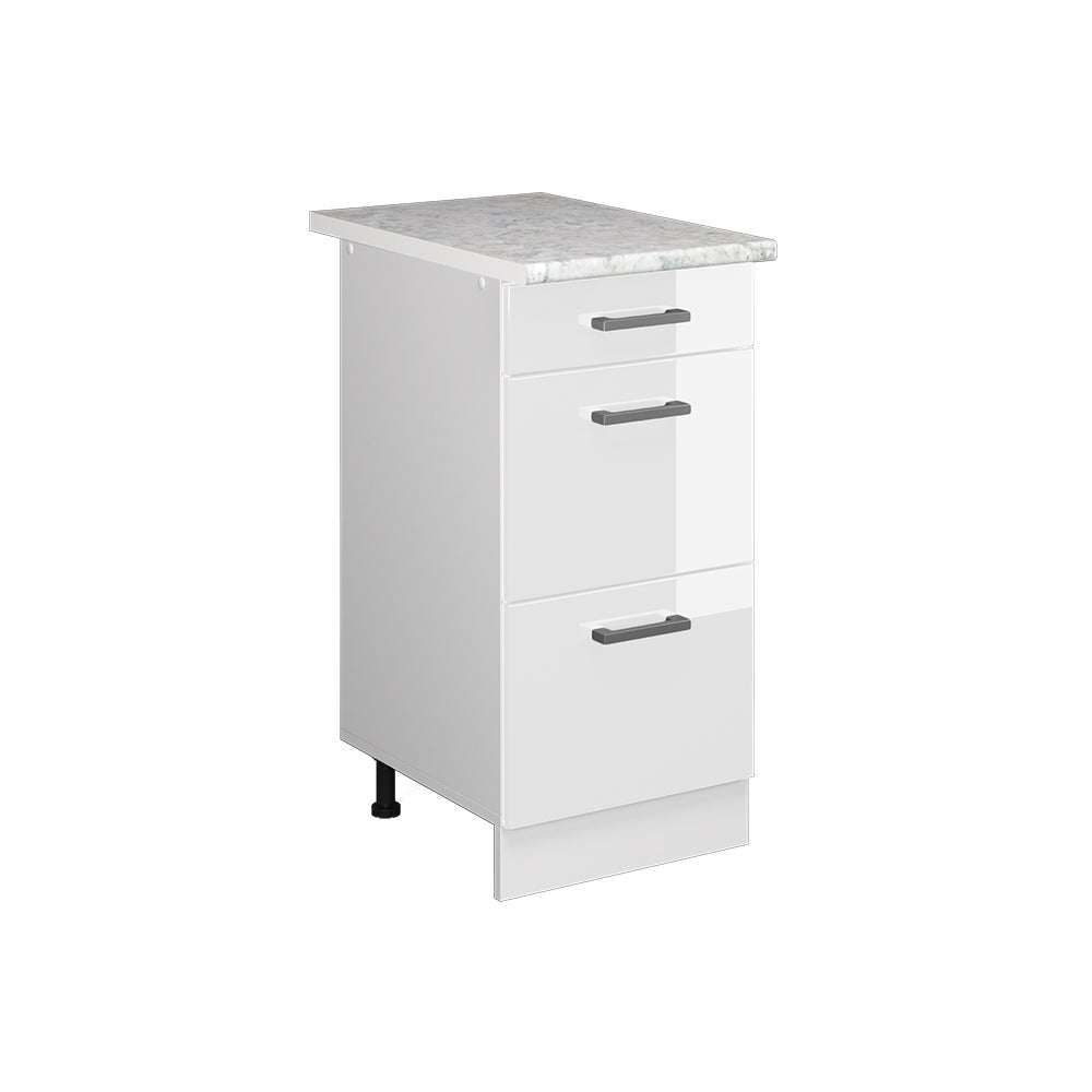Vicco Szafka dolna do kuchni R-Line, Biały wysoki połysk, 40 cm z szufladami BR Marmur