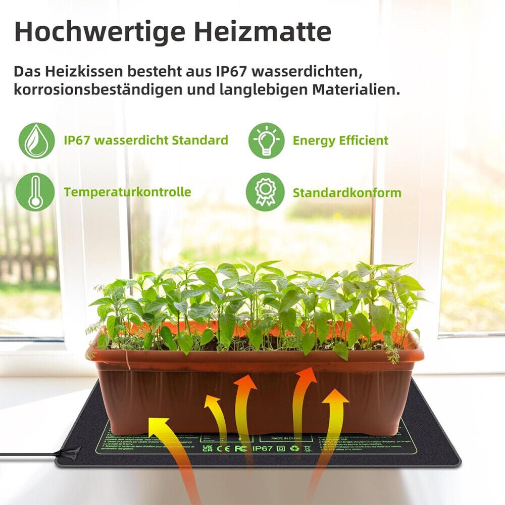 Tapis chauffant pour plantes 27 W, tapis chauffant pour semis avec thermostat, plage de température : 10 °C à 45 °C, étanchéité IP67 (27 x 54 cm) - 2