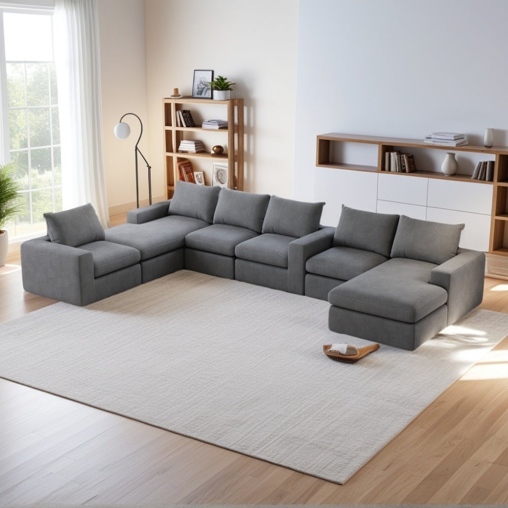 Nowoczesna sofa narożna z fotelem, 3 poduszki welurowe, pianka wysokogęstościowa, szybki montaż