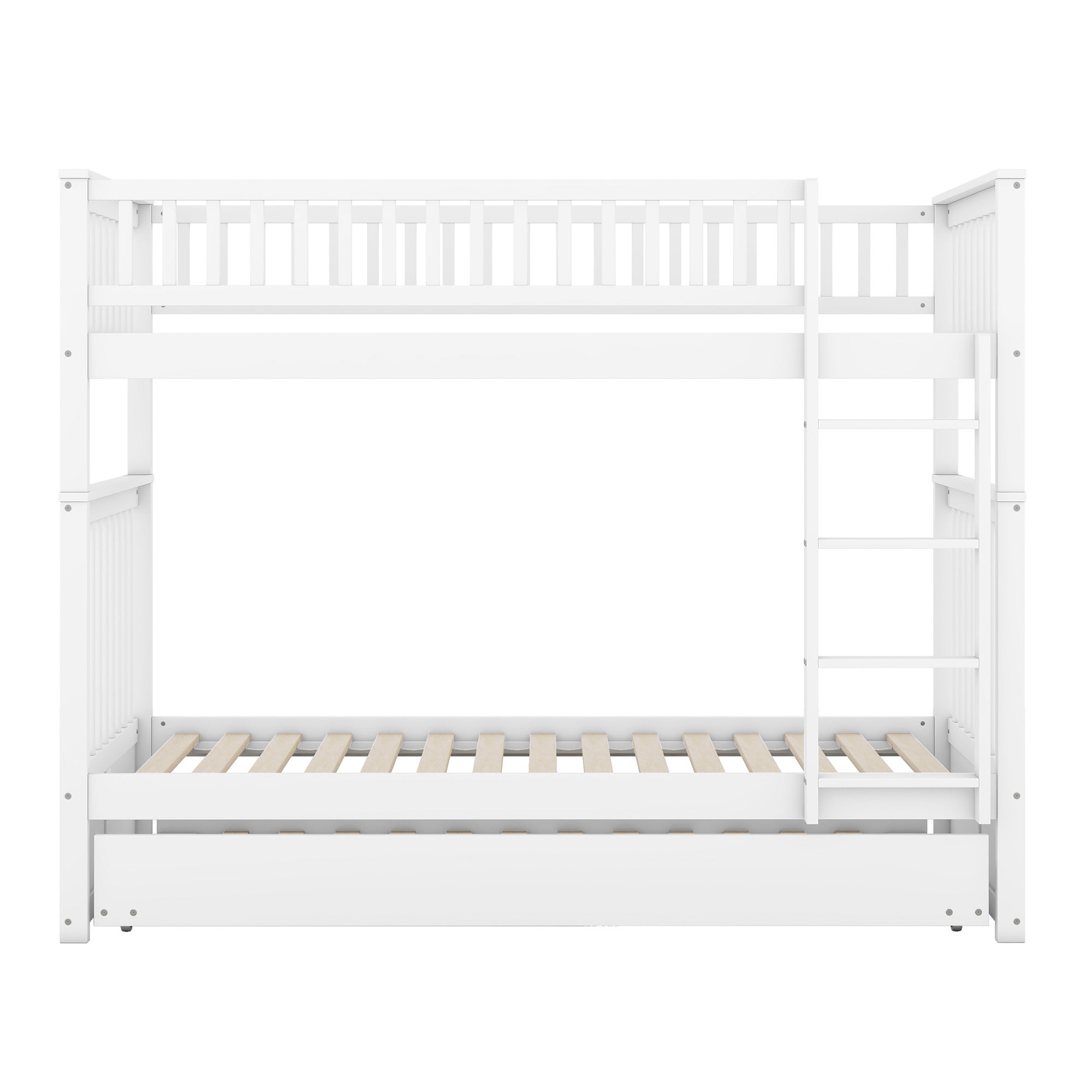 Lit superposé 2x90x200cm avec un lit gigogne 90x190cm - avec garde-corps et escalier - Blanc - 5