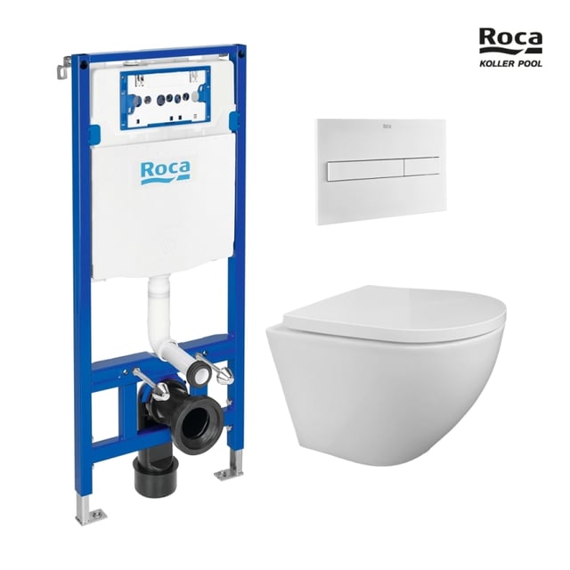 PACK ROCA DUPLO RESERVOIR ENCASTRABLE ET PLAQUE PL7 BLANC MAT AVEC WC SUSPENDU ROUND SMART BLANC TORNADE 3.0 DE KP