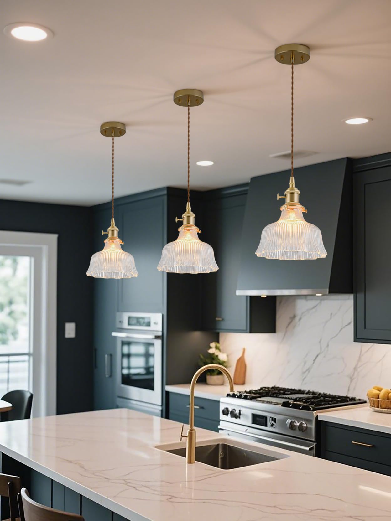 Szklany żyrandol do sypialni w stylu retro z kloszem, 18 x 20 cm, przezroczysty, 220 V, oprawka E27 (brak w zestawie), podstawa 12 cm - 4