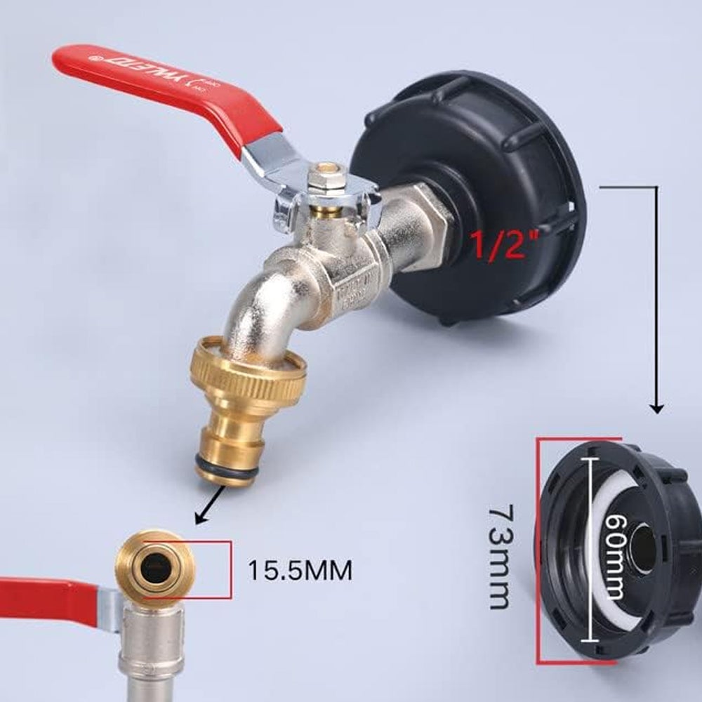 Rubinetto A Collo D'Oca Per Serbatoio IBC 1000L - 2 In 1 Con Prolunga E Attacco 3/4'' - 3