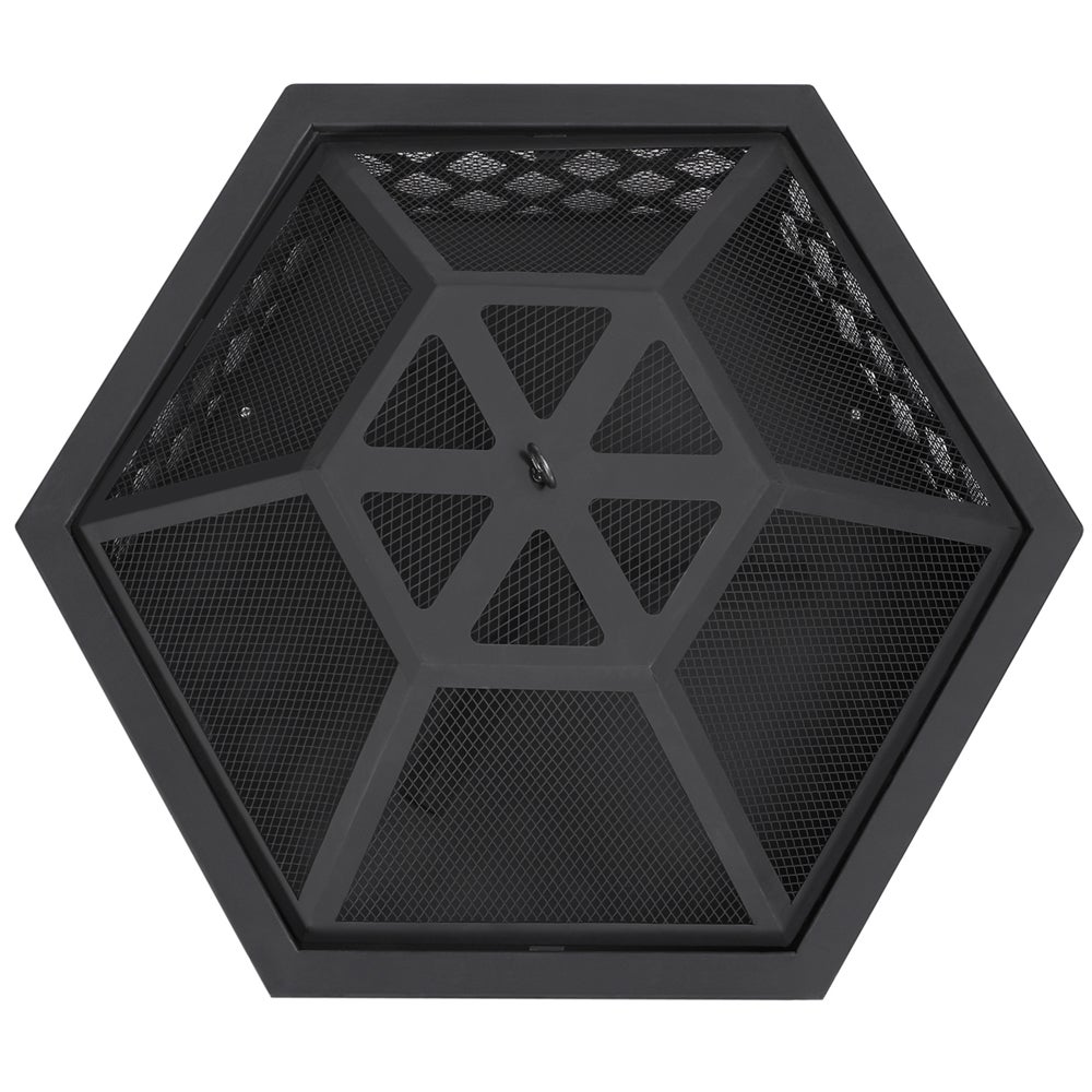 Brasero Jardin Hexagonal 60,5 x 60,5x 62cm H, Poêle à Bois Métal avec Couverture et Poker, pour Fête et Patio, Chauffage Extérieur Noir YAHEETECH - 7