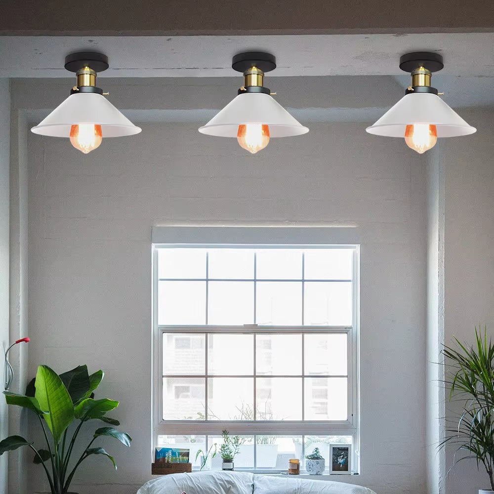 Zestaw 2 lamp sufitowych w stylu industrialnym, żyrandole metalowe retro, lampy wiszące LED, wysokiej jakości lampy sufitowe, φ22 cm (biało-złote) - 3