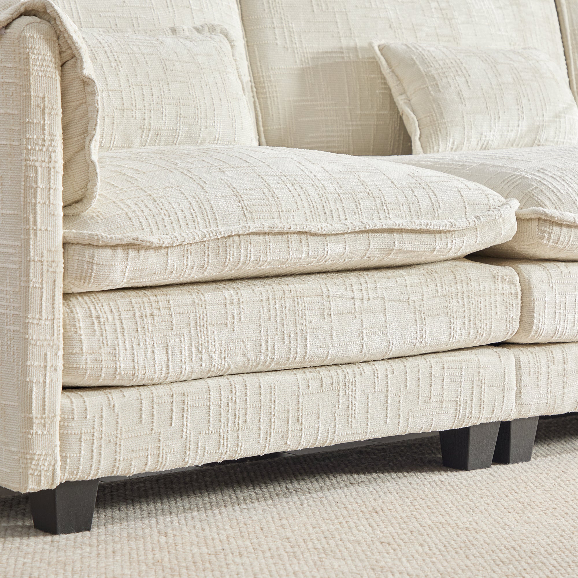 Divano 2 Posti USB Schiuma Memory Foam Borsa Laterale Supporto Mobile Sgabelli Modulari Ciniglia Beige Soggiorno Home Office - 7