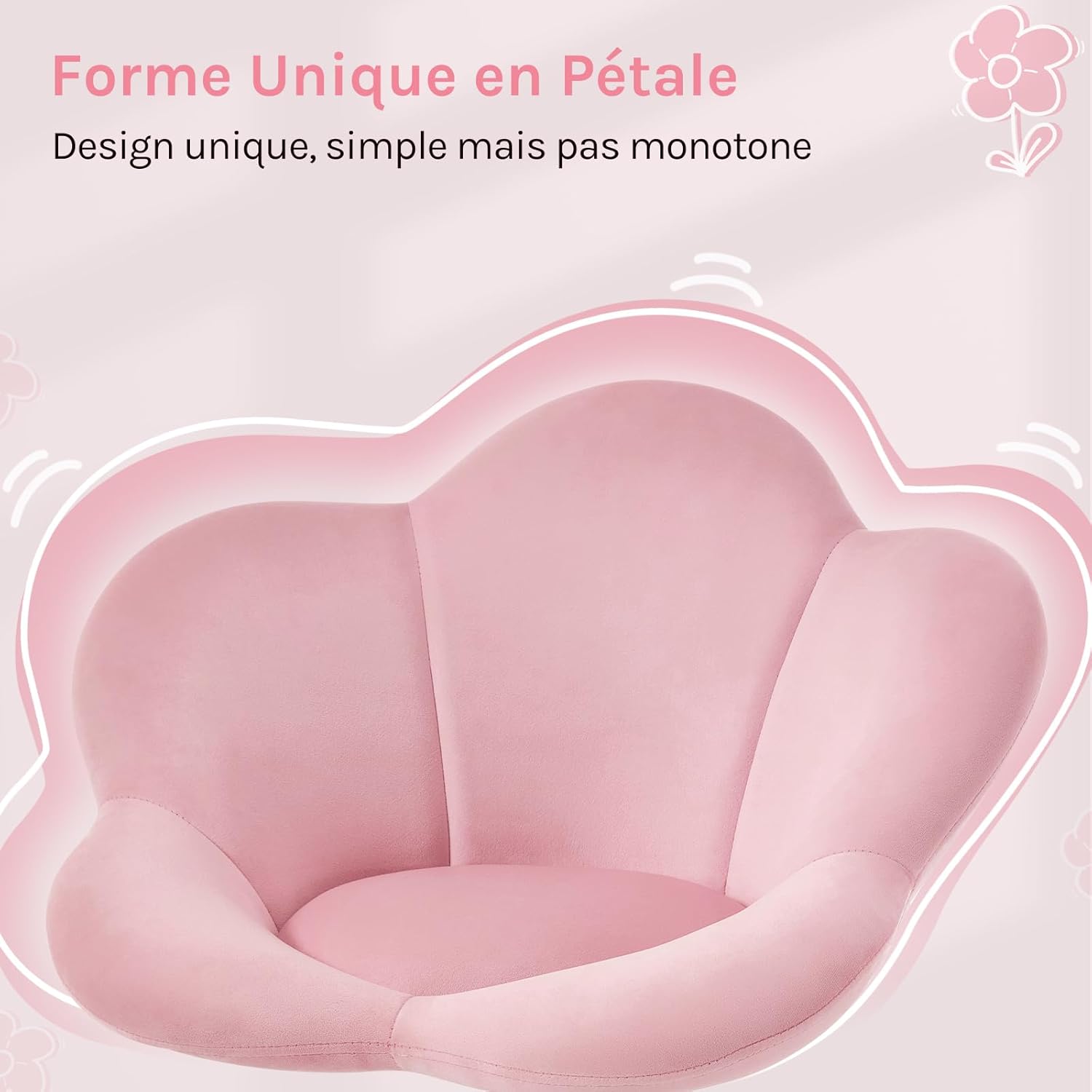 Chaise Bureau Enfant WOLTU, Fauteuil Ergonomique, en Forme de Pétale, Hauteur Réglable, Rose Clair - 2