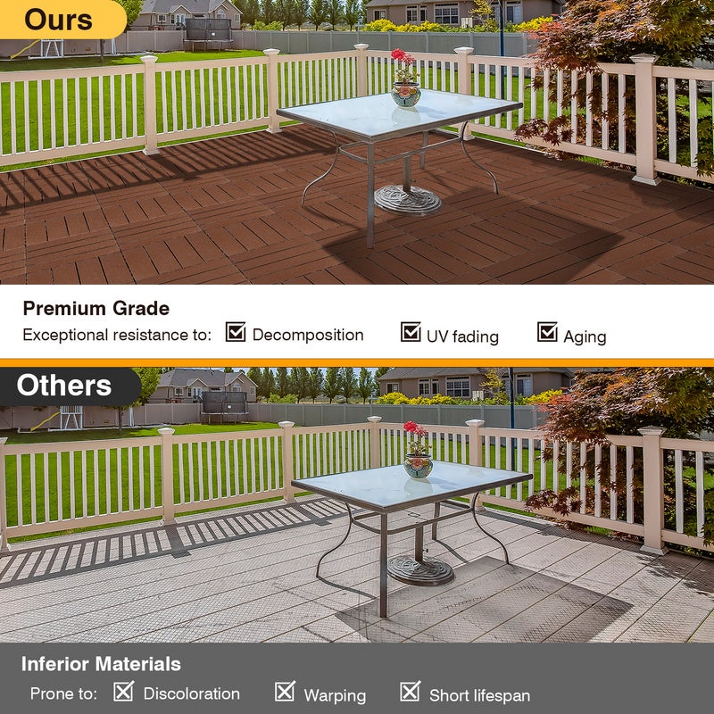 Lot de 110 dalles de terrasse 30x30cm sol en plastique avec système d'encliquetage Pose Rapide Idéal Jardin, Balcon Brun (110 pcs/10 m²) - 7