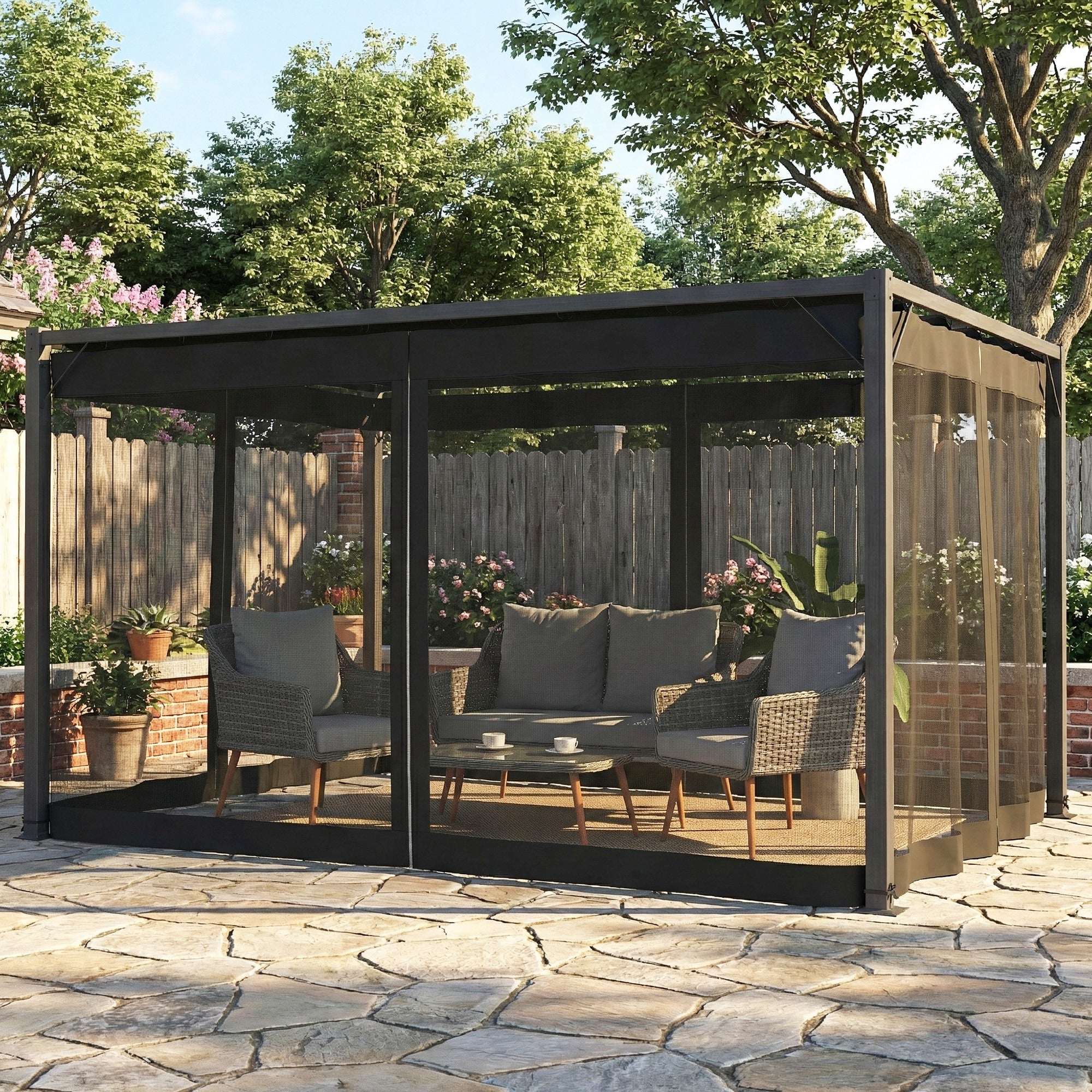 Pérgola Outsunny Aluminio, Poliéster Gris Oscuro 397x297x225 cm - 7