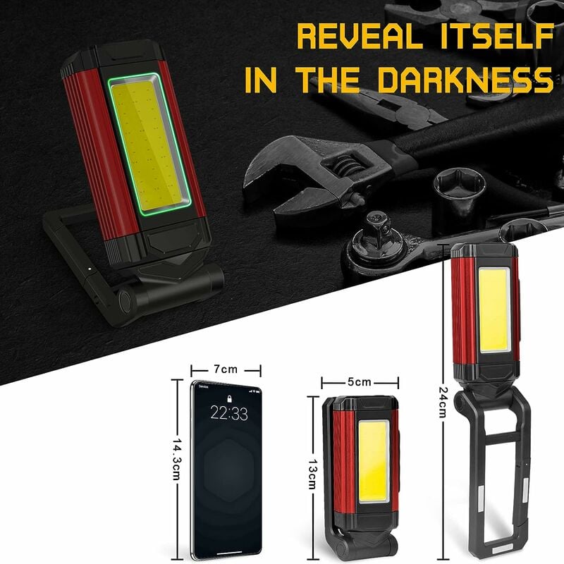 Lampe de Travail Rechargeable Puissante, Baladeuse LED Lampe Atelier avec Base Magnétique, Lampe Torche avec IPX6 Étanche, 7 Modes Lampe Mecanicien - 4