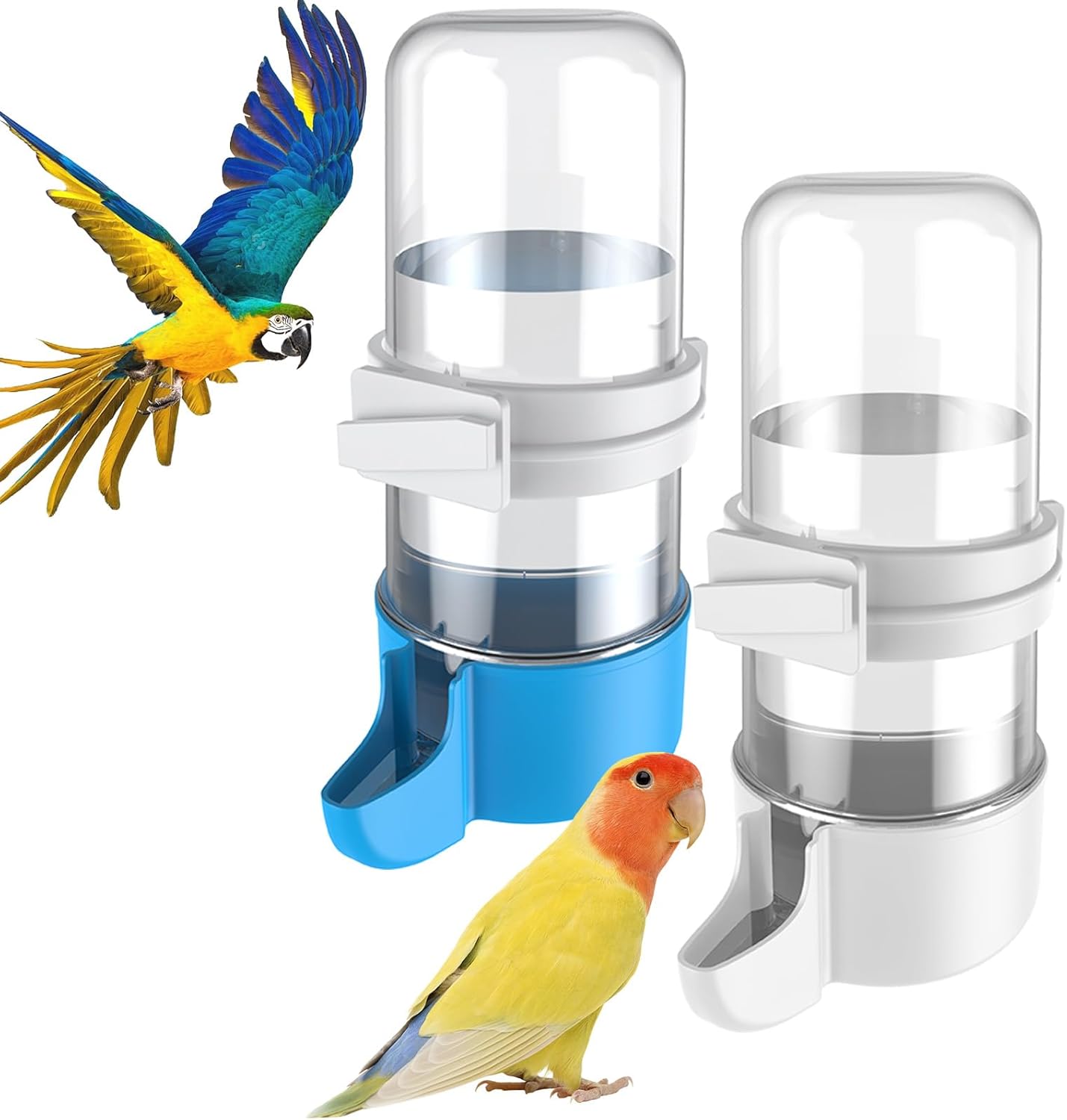 Dystrybutor wody dla ptaków, akcesoria do klatek dla papug i chomików, dystrybutor wody do klatek, biały i niebieski dla papug