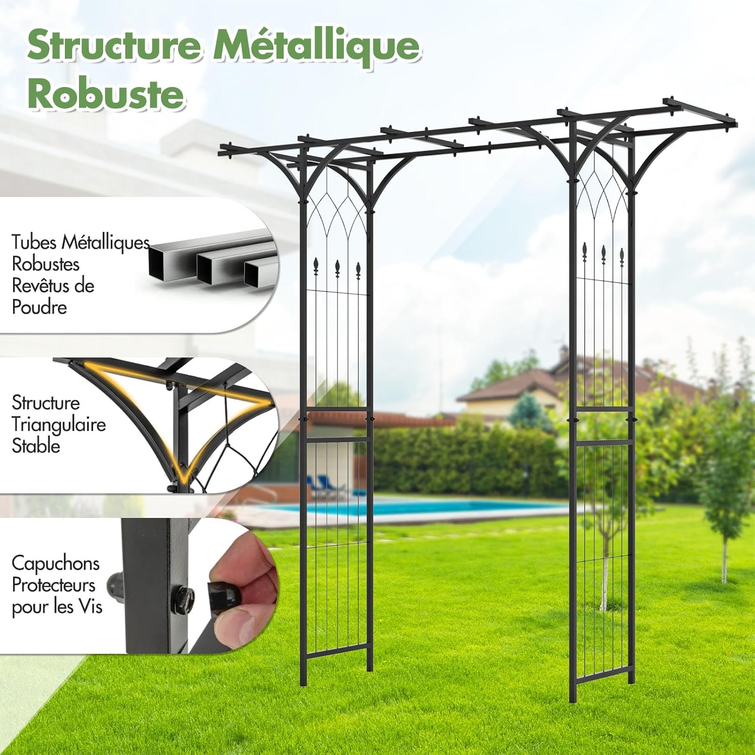 Arche de Jardin Fer 205 cm, Arche de Jardin avec Treillis pour Plantes Grimpantes, Vignes, Roses, Arche Décorative Extérieure,200 x 52 x 205 cm - 5