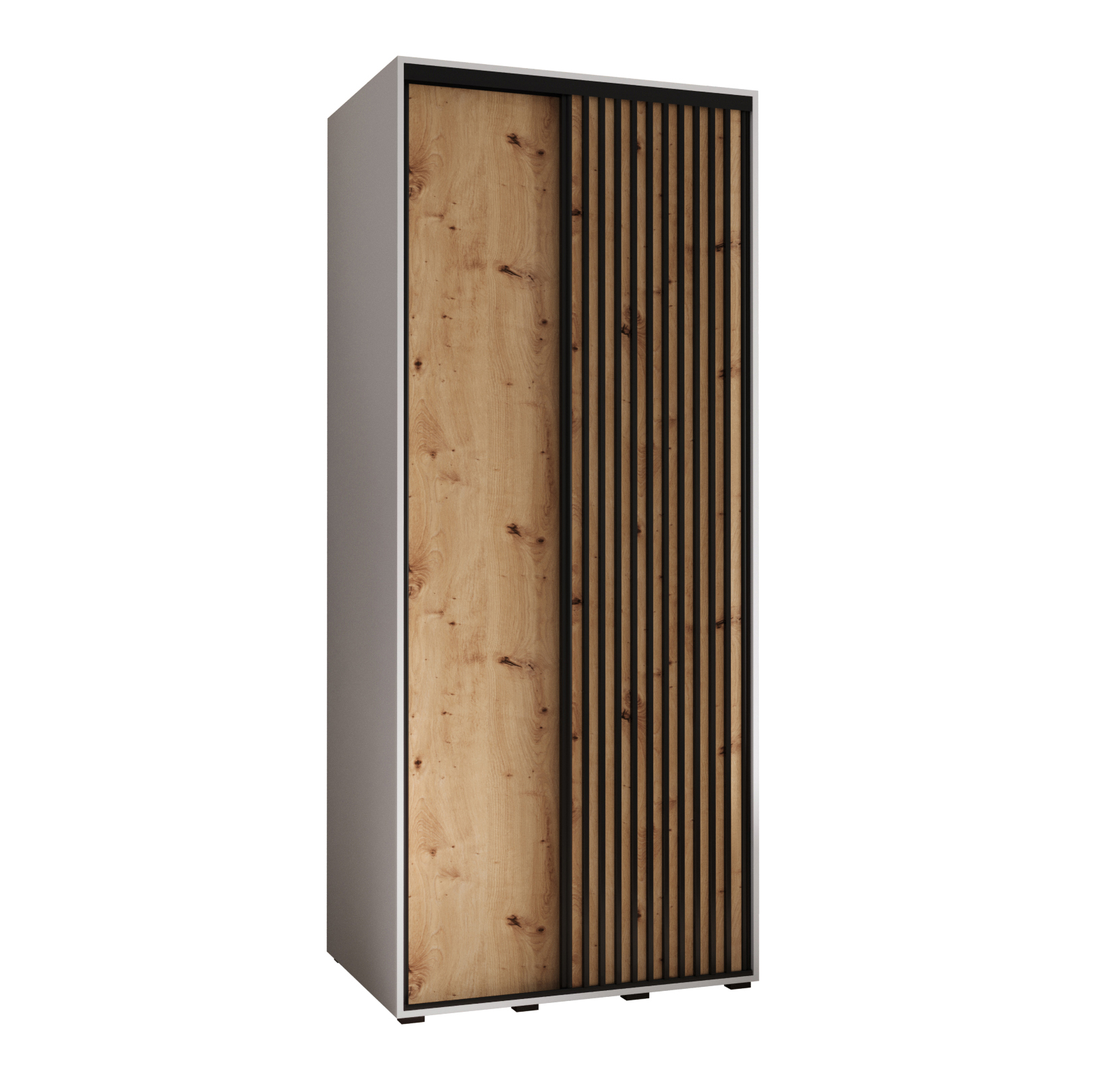 Szafa przesuwna wysoka Lanko 1 100 x 60 x 235,2 cm biały + artisan + lamele czarny - Abiks Meble