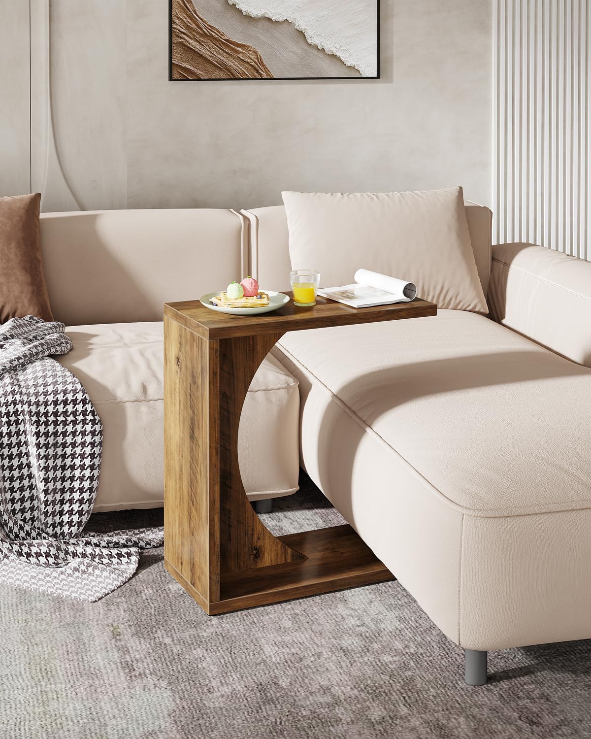 Tribesigns Table d'Appoint en Forme de C pour Canapé, Table de Chevet Design, Style Rustique Brun - 4