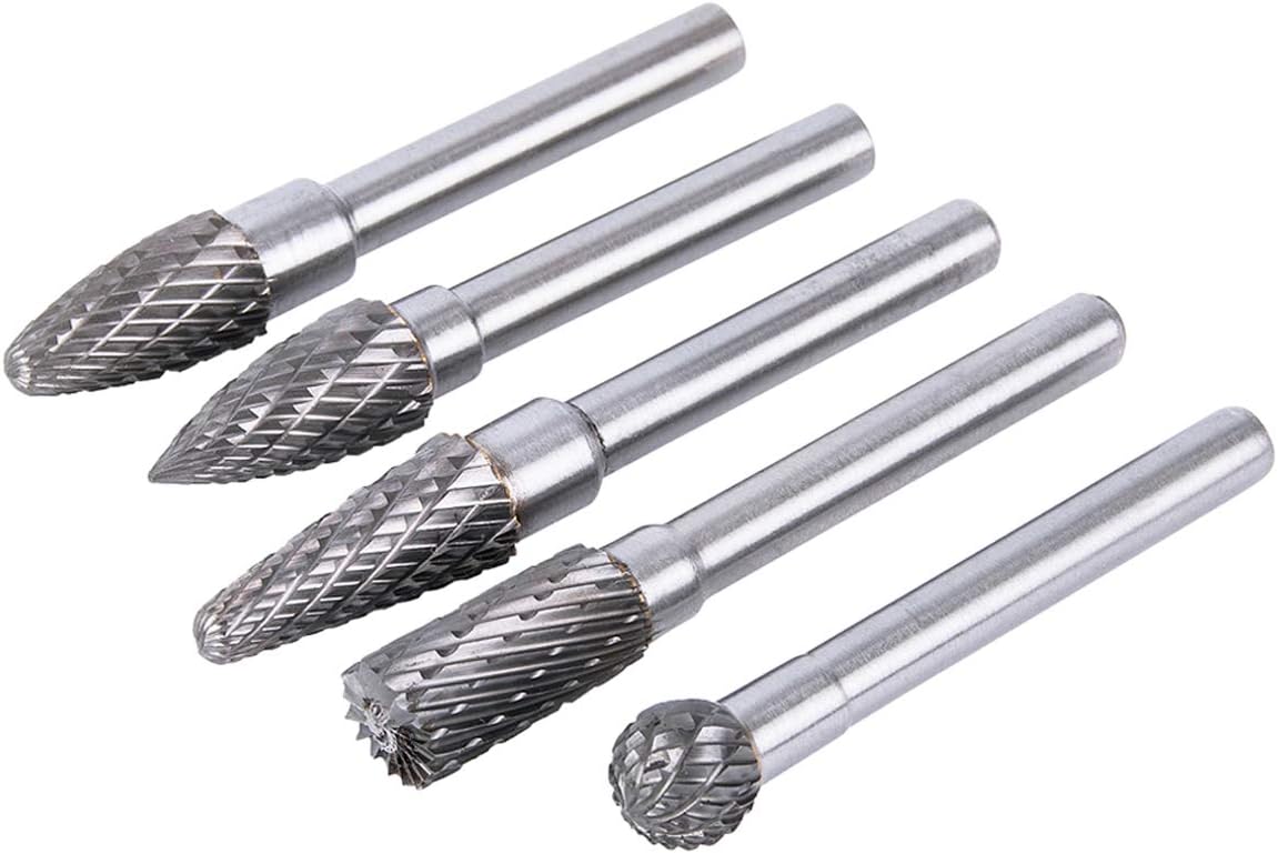 Zestaw 5 pilników obrotowych dwustronnych 6×10 mm, wiertła z węglika wolframu do szlifierek form, pilniki obrotowe do grawerowania z trzpieniem