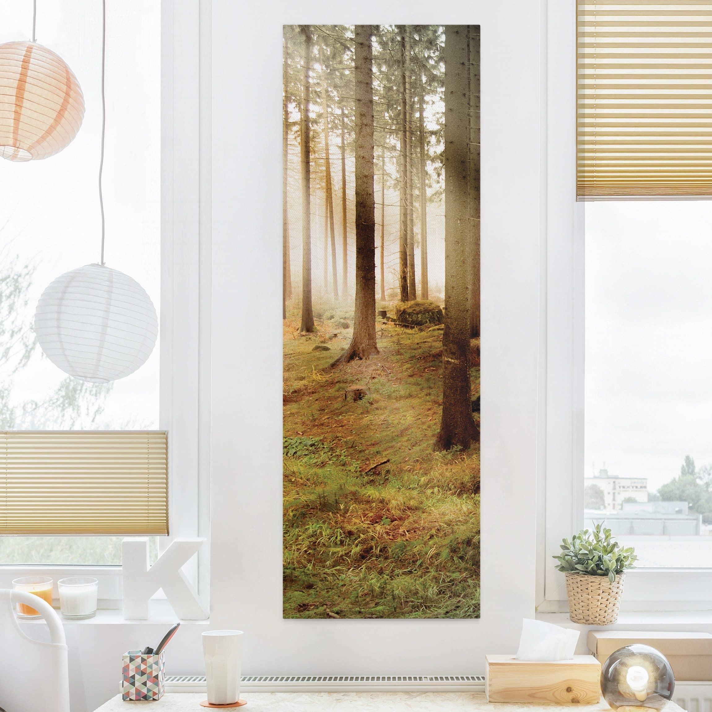 Lienzo cuadro en lienzo bastidor impresion en lienzo verde botánica árboles bosque 155 cuarto de baño dormitorio salón pasillo 40 x 120 cm