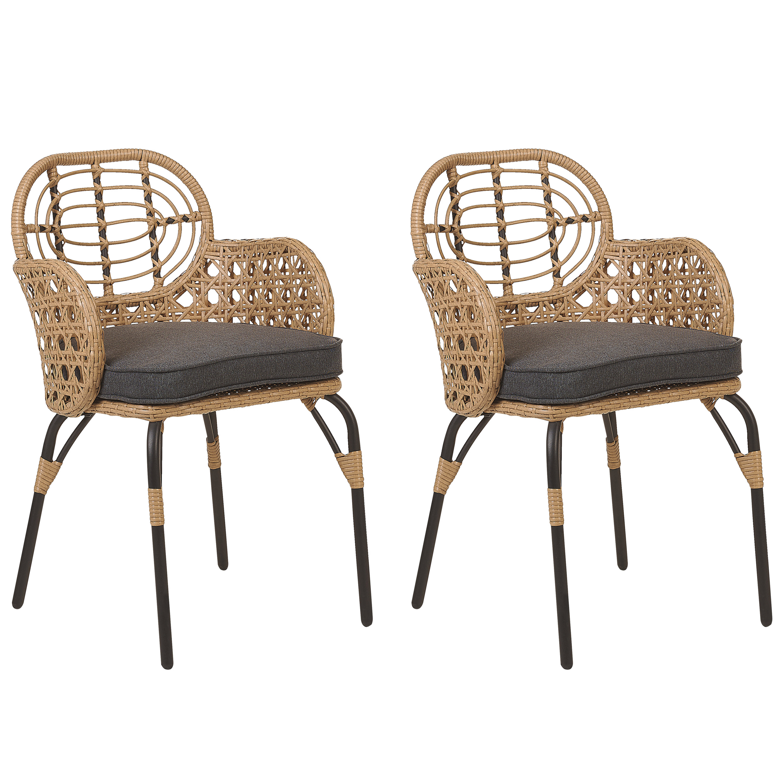 Set de 2 scaune de grădină cu perne PRATELLO Ratan sintetic Natural 2buc
