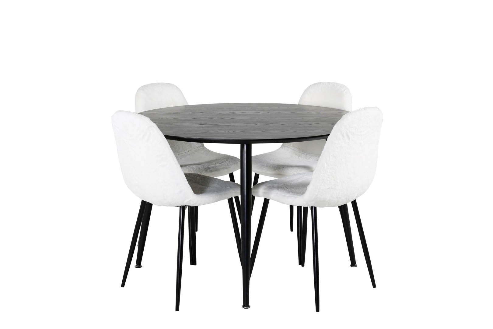 DippØ115BLBL zestaw do jadalni stół do jadalni czarny oraz 4 Polar Fluff krzesło stołowe Teddy biały.