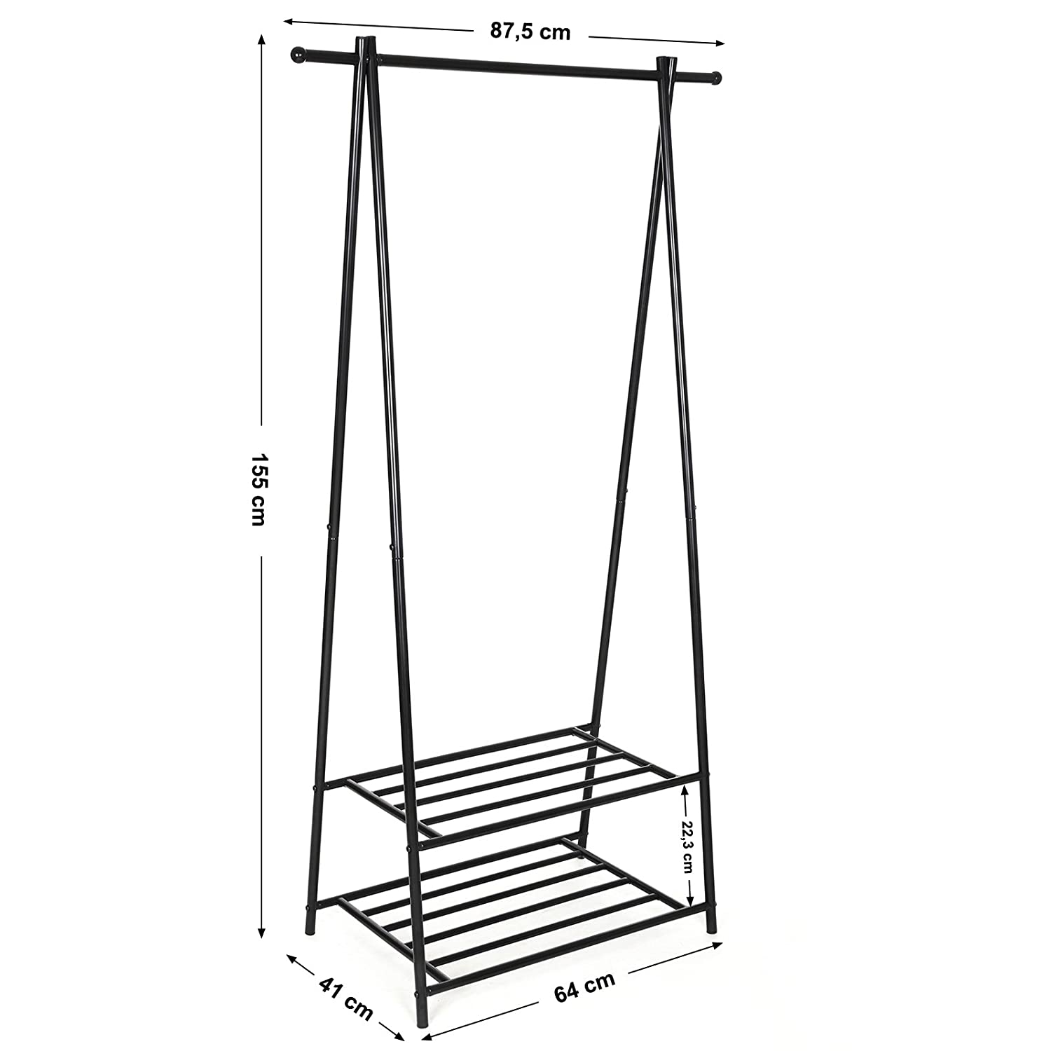 SONGMICS Portant à vêtements, Penderie à vêtements, Portemanteau avec 2 étagères de rangement pour chaussures, boîte, cadre métallique, Noir - 5